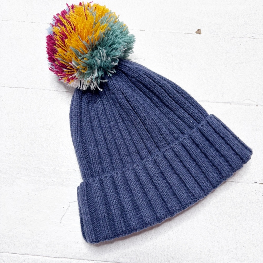 Hanna Andersson Blue Knit Pom Pom Beanie Size Small EUC